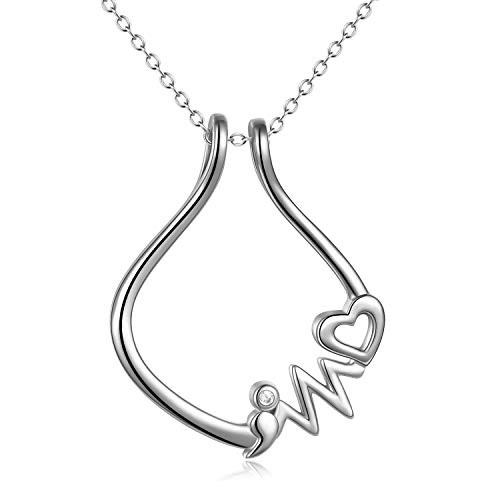 Sterling Silver Ring Holder Necklace Engagement Ring Keeper Pendant Necklace for Women Semicolon Lifeline