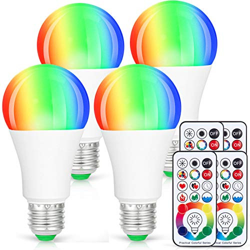 LED Light Bulbs 4 Pack Dimmable E26 LED Light Bulb 10W RGBW Color Changing Light Bulb with Remote Control Decorative Lights Mood Light Bulb Great for Home Decor Stage Party and More LED Light Bulbs 4 Pack Dimmable E26 LED Light Bulb 10W RGBW Color Changing Light Bulb with Remote Control Decorative Lights Mood Light Bulb Great for Home Decor Stage Party and More