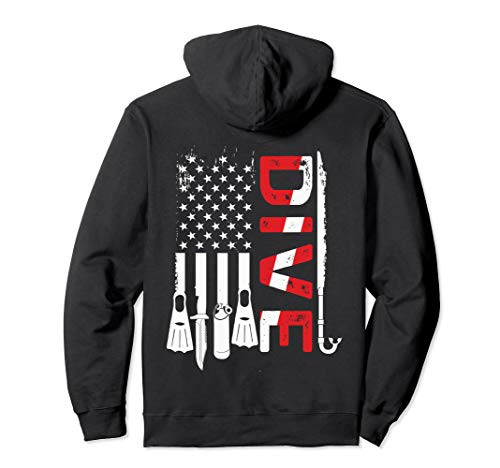 Vintage Scuba Diving Gear American Scuba Diver Down Flag Pullover Hoodie