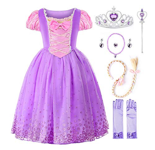 JerrisApparel Girl Princess Costume Fancy Ball Gown Halloween Cosplay Party Dress 5T Purple with Accessories