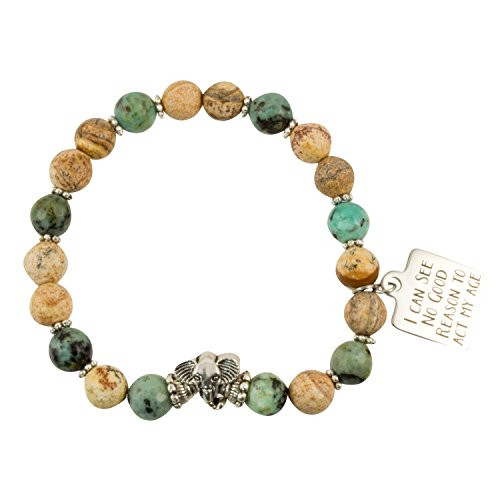 African Turquoise with Picture Jasper Beads and I Can See No Good Reason To Act My Age Charm - Stretch Bracelet