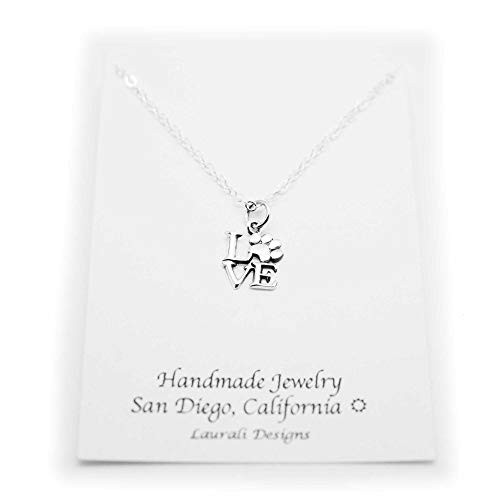 Tiny Love Paw print Sterling Silver Charm Necklace Pet Owner