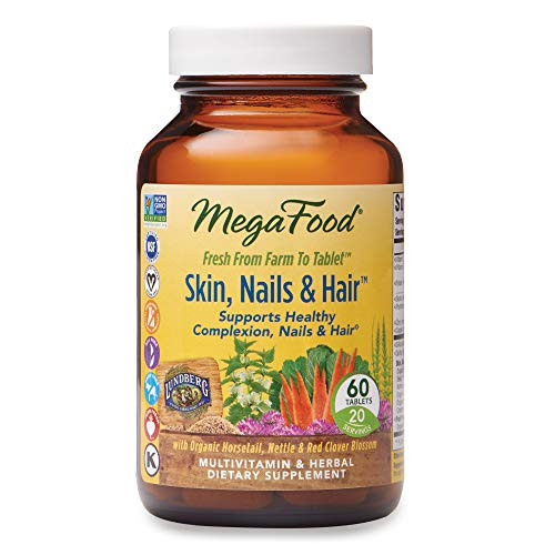 MegaFood - Skin Nails   Hair - Supports Healthy Complexion Nails   Hair Multivitamin   Herbal Dietary Supplement Gluten Free Vegan 60 tablets 20 servings FFP
