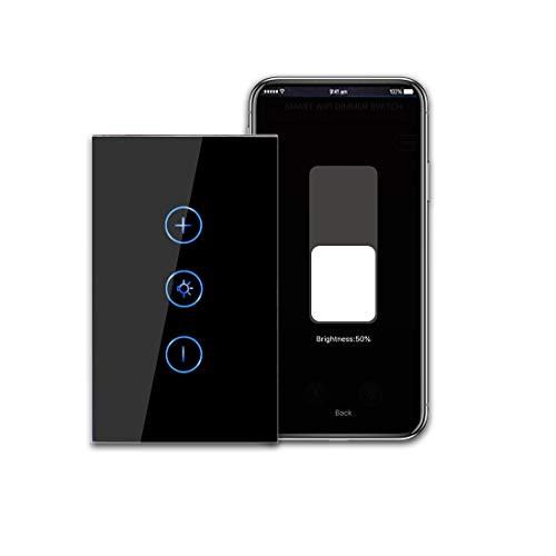 CNBINGO Smart Dimmer Switch Single-Pole Touch Switch Neutral Wire Needed WiFi Light Switch for Dimmable LEDBulbs Work with AlexaGoogle Assistant Schedule Remote Control Black Glass Panel
