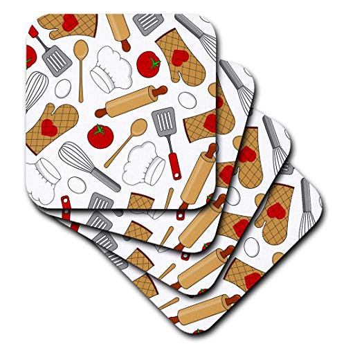 3dRose cst-172121-3 Cute Chef or Cook Love Pattern in White-Ceramic Tile Coasters Set of 4