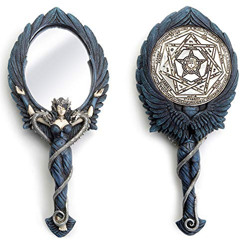 Black Winged Angel of Sigilum Aemeth Hand Mirror By Alchemy Gothic