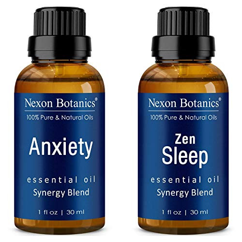 Anxiety Essential Oil and Zen Sleep Essential Oil Blend Bundle - Promote Relaxation Sleep - Soothe Headaches Stress and Anxious Feelings - Perfect for Aromatherapy Massage
