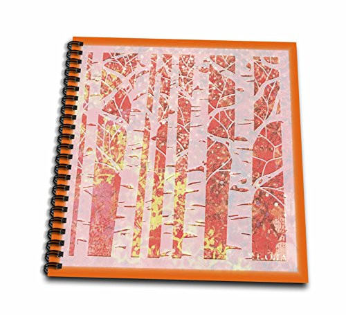 3dRose db-61889-1 Abstract Birch Trees in Forest of Orange Yellow N Coral Drawing Book 8 by 8-Inch