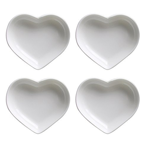 SOCOSY Heart-shaped Multipurpose Ceramic Sauce Dish Seasoning Dishes Sushi Dipping Bowl Appetizer Plates Serving Dish Saucers Bowl(Set of 4)
