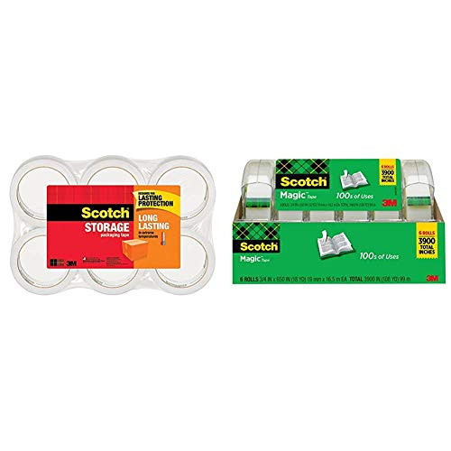 Scotch Long Lasting Storage Packaging Tape 1_88 Inches x 54_6 Yards 6 Rolls 3650-6   Magic Tape 6 Rolls Numerous Applications Invisible Engineered for Repairing 34 x 650 Inches Boxed 6122