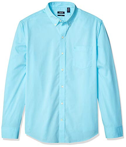 IZOD Mens Slim Fit Button Down Long Sleeve Stretch Performance Solid Shirt Blue Radiance Small