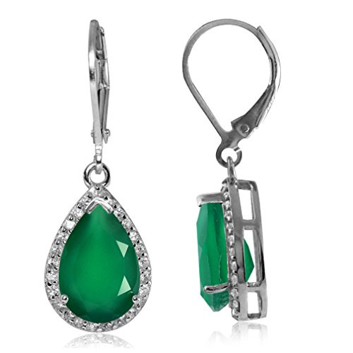 Silvershake 5_26ct_ Natural Emerald Green Agate and White Topaz 925 Sterling Silver Drop Dangle Leverback Earrings