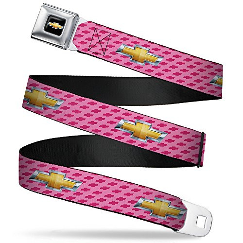 Buckle-Down Seatbelt Belt - Chevy Gold Bowtie wLogo PINK - 1_0 Wide - 20-36 Inches in Length