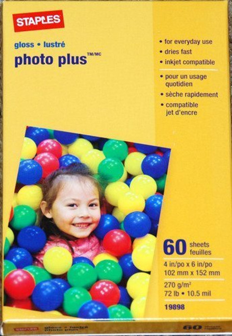 Staples Photo Plus Paper, 4" X 6", Gloss, 60/pack