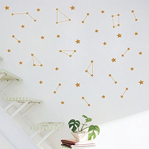 Gold Constellation Star Wall Decal Stars Wall Stickers Removable Vinyl Wall Stickers For Kids Rooms Decor Galaxy Wall Art For stars Space Home Decoration,Gold