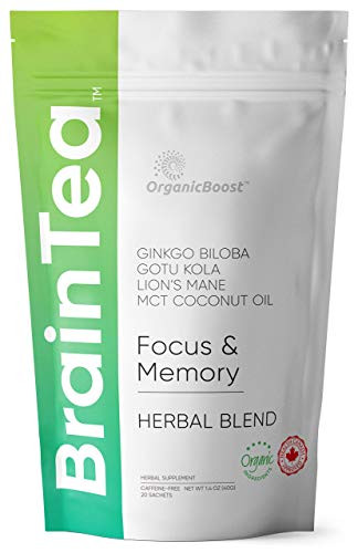 Brain Tea - Organic Gotu Kola Ginkgo Biloba Lions Mane Mushroom MCT_ Brain Booster for Better Memory   Focus
