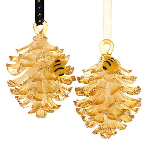 Kurt Adler 3_5-Inch Plastic Gold Pinecone with Bee Ornaments 2 Assorted