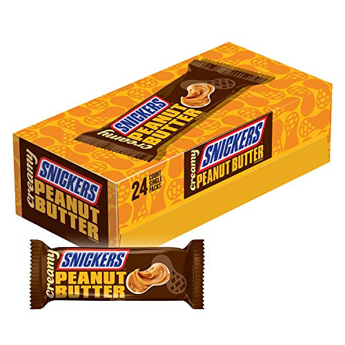 Creamy SNICKERS Peanut Butter Single Size Square Candy Bars 1_4-Ounce Bars 24-Count Box