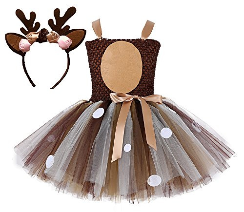 Tutu Dreams Reindeer Costume for Girls Halloween Tutu Dress with Deer Antler Headband Scary Horror Party Favors Decorations Deer 5-6 Years