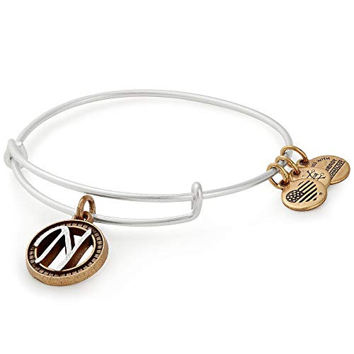 Alex and Ani Womens Initial N II Bangle Two Tone Bracelet Rafaelian Silver Expandable