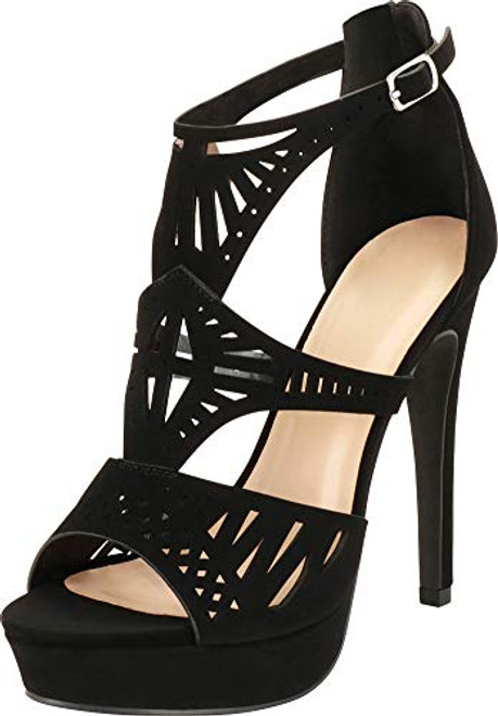 Cambridge Select Womens Open Toe Laser Cutout Chunky Platform Stiletto Extra High Heel Sandal 7_5 BM US Black NBPU