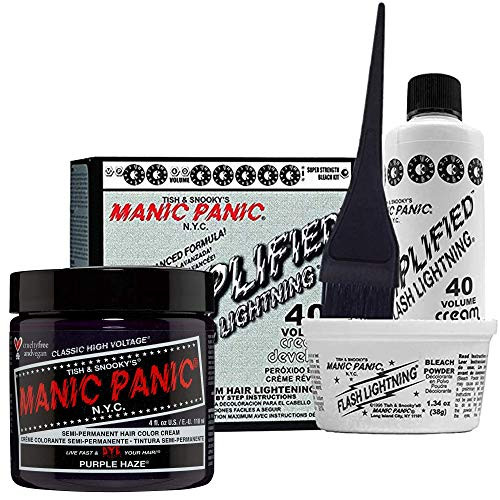 Manic Panic Purple Haze - Purple Hair Dye Color Bundle With 40 Volume Hair Bleach Kit