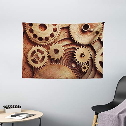 Ambesonne Industrial Tapestry Inside The Clocks Theme Gears Mechanical Device Image in Steampunk Style Print Wall Hanging for Bedroom Living Room Dorm 60 W X 40 L Inches Cinnamon