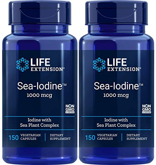 Life Extension Sea Iodine 1000 mcg 150 Veg Caps Pack of 2 - Natural Iodine Supplement from Kelp and Bladderwack