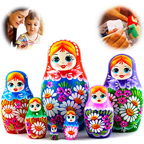 Authentic Russian Nesting Dolls for Kids - Handmade Matryoshka Dolls 5_3 in - Traditional Russian Nesting Dolls for Toddlers - Stacking Nesting Doll Set 7 pcs