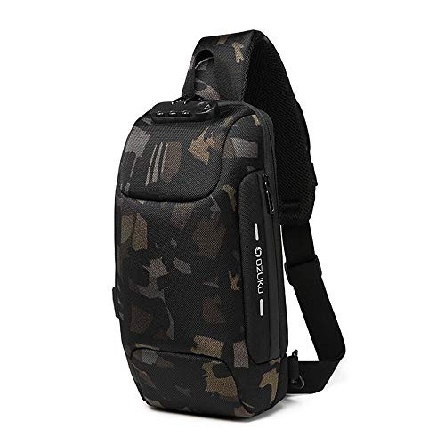 Wisfruit Anti Theft Sling Bag with USB Charging Port Casual Lightweight Chest Crossbody Daypack Waterproof camouflage