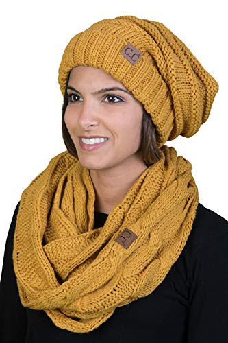Oversized Beanie   Infinity Scarf - Mustard