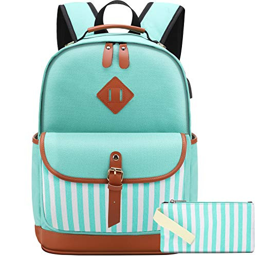 School Backpack for Girls College Laptop Backpack for Women fit 15_6 Laptop School Bag With USB Charging Port Green