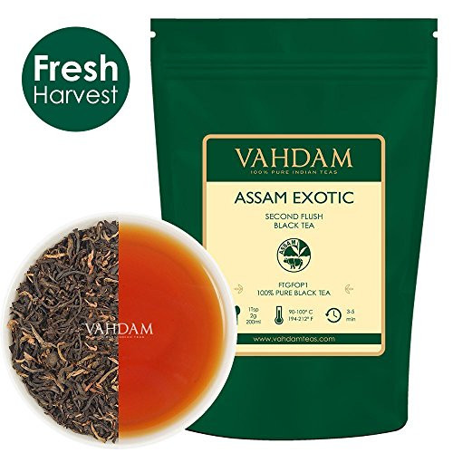 Assam Tea Leaves with Golden Tips, SET OF 2 (100 Cups) - Strong, Malty & Rich - Exotic Assam Tea Loose Leaf - 100% Certified Pure Assam Black Tea - English Breakfast Tea, 7 Ounces Assam Tea Leaves with Golden Tips, SET OF 2 (100 Cups) - Strong, Malty & Rich - Exotic Assam Tea Loose Leaf - 100% Certified Pure Assam Black Tea - English Breakfast Tea, 7 Ounces