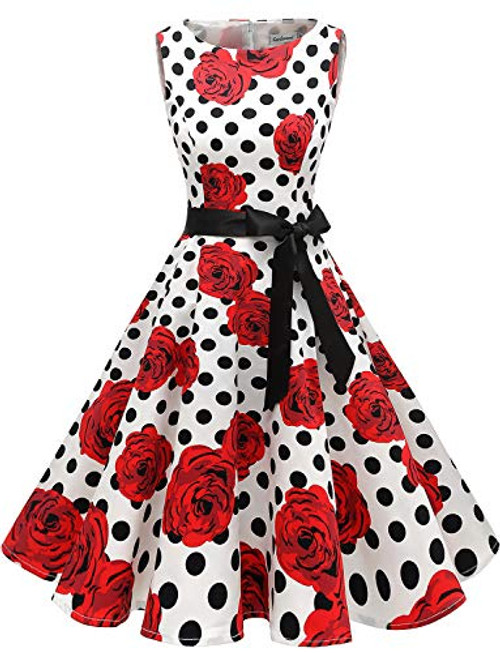 Gardenwed Womens Audrey Hepburn Rockabilly Vintage Dress 1950s Retro Cocktail Swing Party Dress White Rose Dot M Gardenwed Womens Audrey Hepburn Rockabilly Vintage Dress 1950s Retro Cocktail Swing Party Dress White Rose Dot M