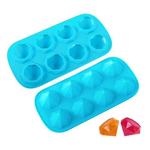 Webake 2 pack Ice Cube Trays Diamond Shape 8 Cavity Reusable BPA Free Silicone Ice Cube Molds for Whiskey Drinks and Cocktails