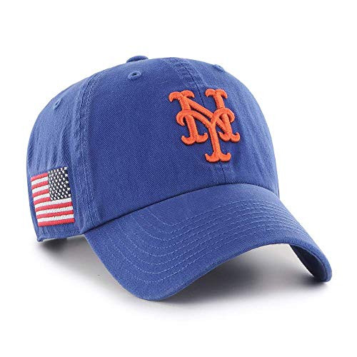 47 New York Mets Clean Up Hat Cap RoyalOrangeUSA American Flag Side Patch