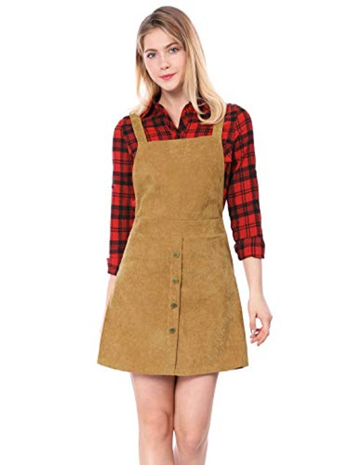 Allegra K Womens Corduroy Straps A-line Pinafore Bib Overall Dress Large Brown
