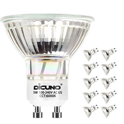 DiCUNO GU10 LED Bulbs 5W Daylight White 6000K 500lm 120 Degree Beam Angle 50W Halogen Bulbs Equivalent Non-dimmable MR16 LED Light Bulbs 10-Pack DiCUNO GU10 LED Bulbs 5W Daylight White 6000K 500lm 120 Degree Beam Angle 50W Halogen Bulbs Equivalent Non-dimmable MR16 LED Light Bulbs 10-Pack