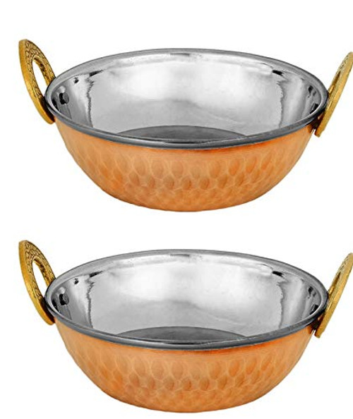 Zap Impex Indian Serving Bowl Copper Stainless Steel Hammered Karahi Indian Dishes Serve Ware for Vegetable and Curries 17 cm Set of 2 Zap Impex Indian Serving Bowl Copper Stainless Steel Hammered Karahi Indian Dishes Serve Ware for Vegetable and Curries 17 cm Set of 2
