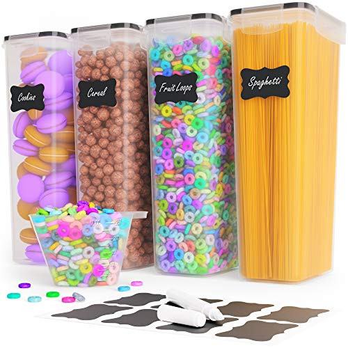 Food Storage Containers with Lids Airtight - 4 x 2_8L 95 Oz Spaghetti Pasta Storage Containers for Pantry - BPA FREE Sugar Rice Cereal Flour Container for Kitchen Organizing - Plastic Canisters Set