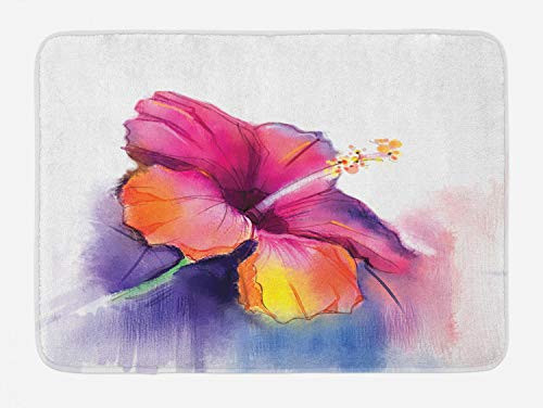 Ambesonne Flower Bath Mat Hibiscus Flower in Pastel Abstract Colorful Romantic Petal Pattern Artwork Print Plush Bathroom Decor Mat with Non Slip Backing 29_5 X 17_5 Multicolor