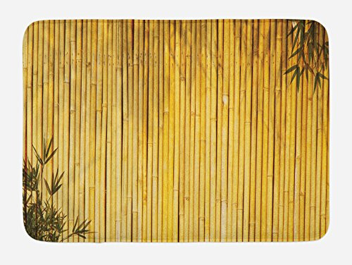 Ambesonne Bamboo Bath Mat Bamboo Stems and Leaves Oriental Nature Wood Image Natural Asian Wildlife Theme Plush Bathroom Decor Mat with Non Slip Backing 29_5 X 17_5 Yellow