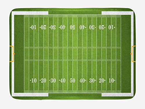 Lunarable Football Bath Mat Sports Field in Green Gridiron Yard Competitive Games College Teamwork Superbowl Plush Bathroom Decor Mat with Non Slip Backing 29_5 X 17_5 Green White