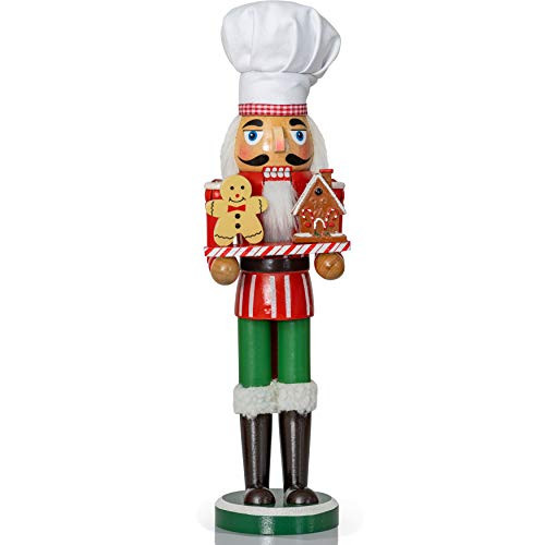 Ornativity Christmas Chef Nutcracker Figure  Wooden Chef Hat Nutcracker with Gingerbread Man and House Holiday Decoration