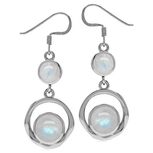 Silvershake Natural Round Shape Moonstone 925 Sterling Silver Textured Hoop Dangle Earrings Silvershake Natural Round Shape Moonstone 925 Sterling Silver Textured Hoop Dangle Earrings