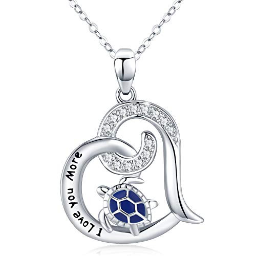 Sea Turtle Necklace Sterling Silver I love you more Unique Romantic GiftsTurtle Heart Pendant Jewelry Women Christmas Birthday Gifts for Her