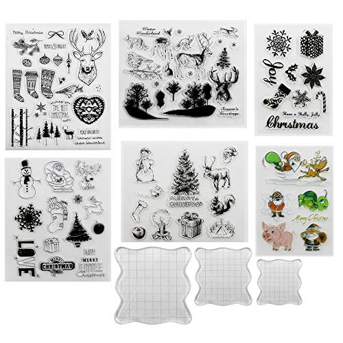 UNIMARCAL Christmas Clear Rubber Stamps and Dies with Acrylic Blocks for Crafting and Card Making