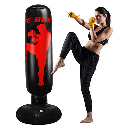 QIQU Halloween 63Inch Inflatable Punching Bag for Kids Punching Bag Freestanding Boxing Bag Fitness Punching Bag MMA Tumbler Sandbag for Karate Taekwondo Decompression Kick Speed Training