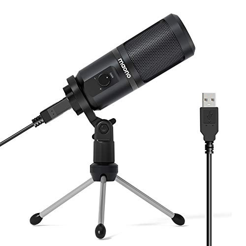 USB Podcast Microphone with Mic Gain MAONO Cardioid Condenser PC Gaming Computer Microphone for Recording Streaming Voice Over YouTube Twitch Skype Compatible with Mac Laptop Desktop PM461TR