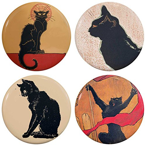 Buttonsmith Steinlen Les Chats Noir Black Cats Art Nouveau 1.25" Refrigerator Magnet Set - Made in the USA